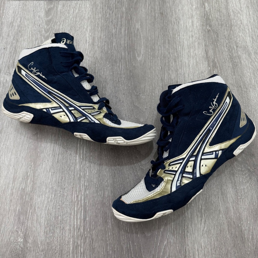 Asics Cael V5.0 Wrestling Shoes JY700 Navy Silver White Men's 9.5 Mat Grappling